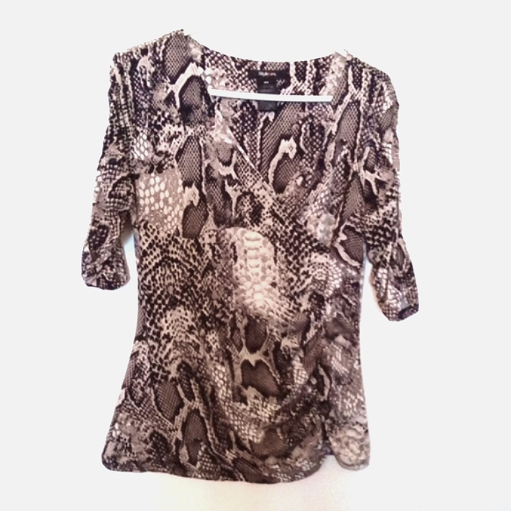 Style & Co Women's Snakeskin Print Faux Wrap Jersey Top with Ruching Medium